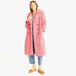 J. Crew NWOT  Pink Teddy Long Jacket Comfy Cute Chic Business Casual